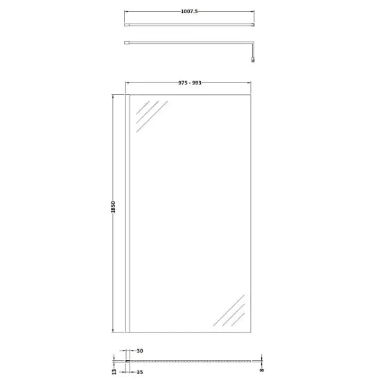 Ralus 1000mm Wetroom Screen with Support Bar - Brushed Bronze
