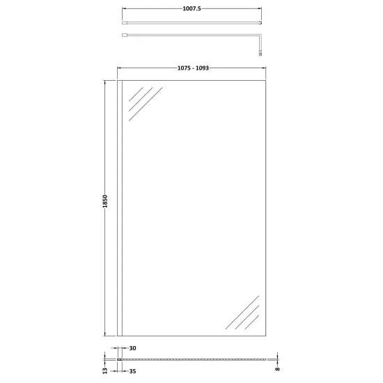 Ralus 1200mm Wetroom Screen with Support Bar - Brushed Bronze