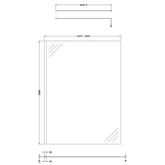 Ralus 1400mm Wetroom Screen with Support Bar - Brushed Bronze (Copy)