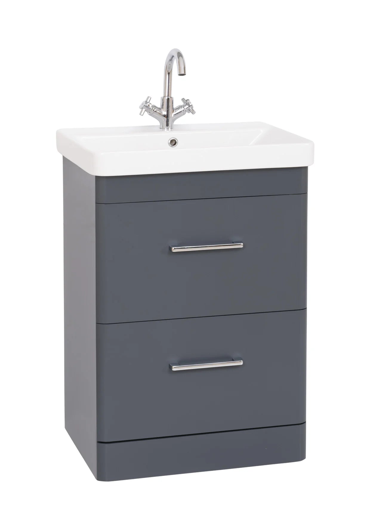Options 24 600mm 2 Drawer Cool Grey Vanity Unit & Basin with Chrome handles