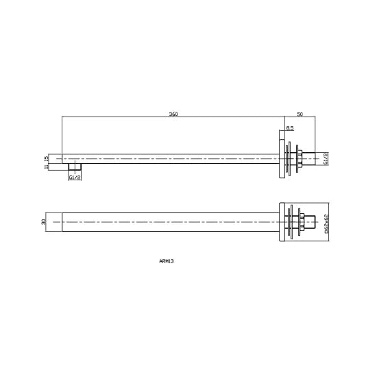Small Rectangular Shower Arm - Brushed Bronze