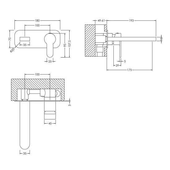 Montcada Wall Mounted 2 Tap Hole Basin Mixer With Plate - Brushed Bronze
