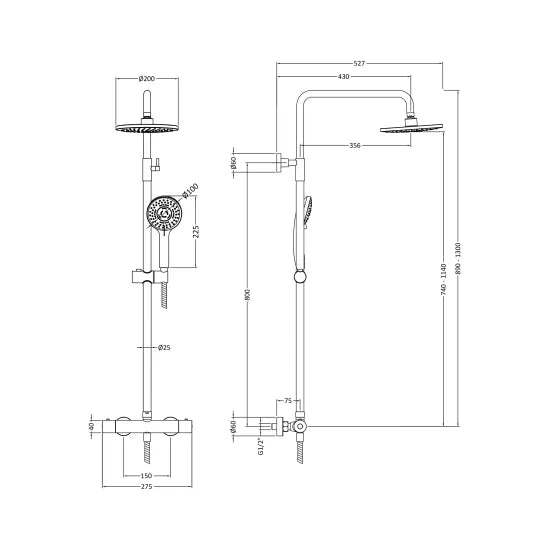 Round Thermostatic Bar Valve & Kit - Brushed Bronze