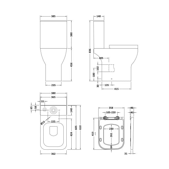 Ava Comfort Height Rimless Toilet Pan, Cistern & Seat