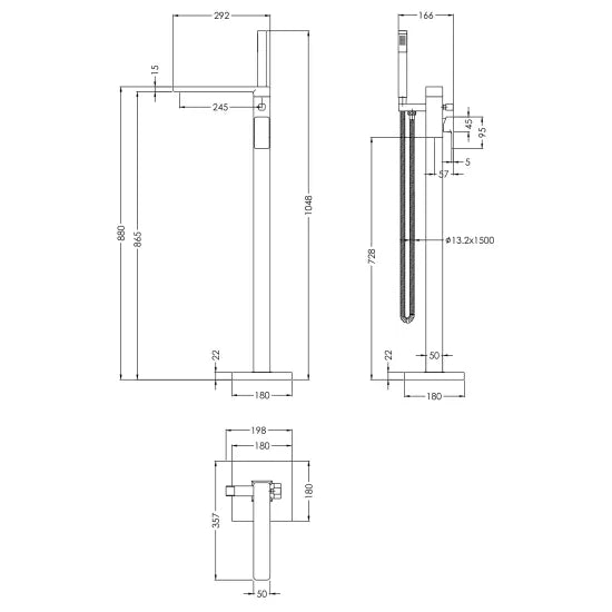 Synergy Vega Freestanding Bath Shower Mixer with Kit - Brushed Bronze