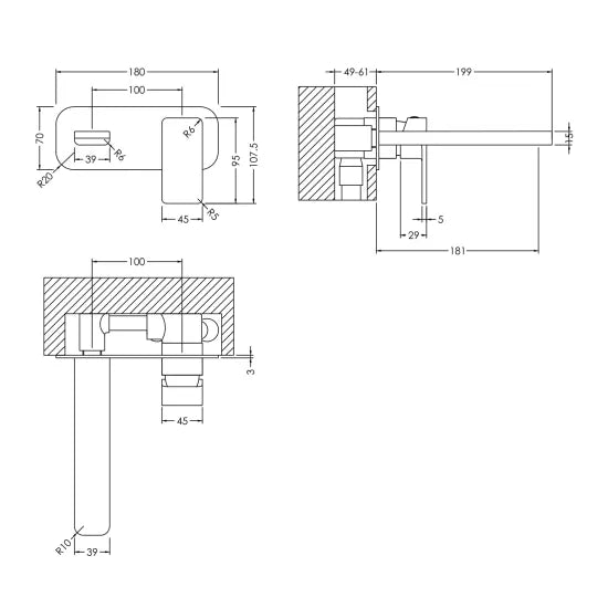 Synergy Vega Wall Mounted 2 Tap Hole Basin Mixer With Plate - Brushed Bronze