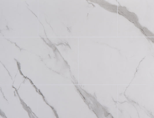 Grout Line Matt Carrara Marble Tile - Neptune 1000 – PVC Wall Panels 1m x 2.4m