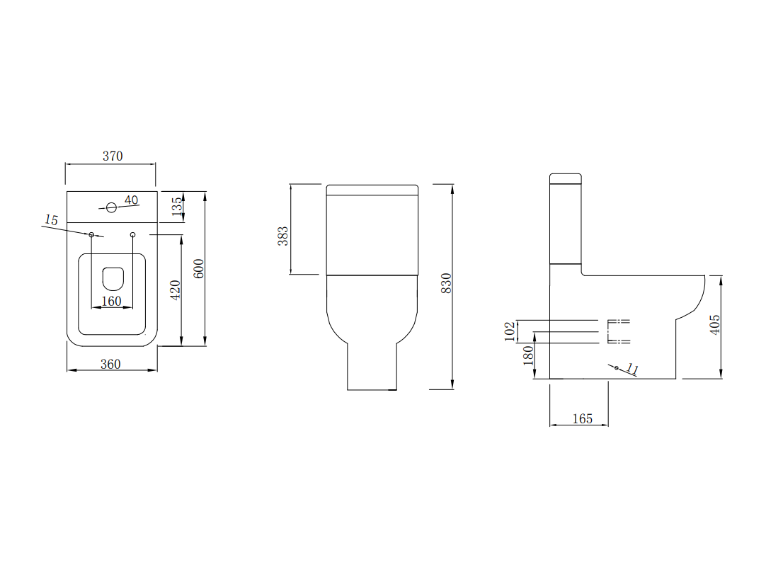 Nuie Contemporary Flush to Wall Square Bowl Toilet
