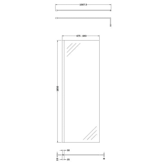 Ralus 700mm Wetroom Screen with Support Bar - Brushed Bronze