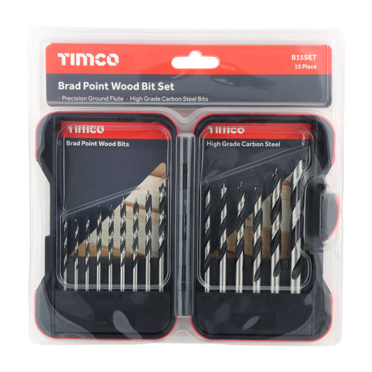 Brad Point Wood Bit Set - 15 pcs