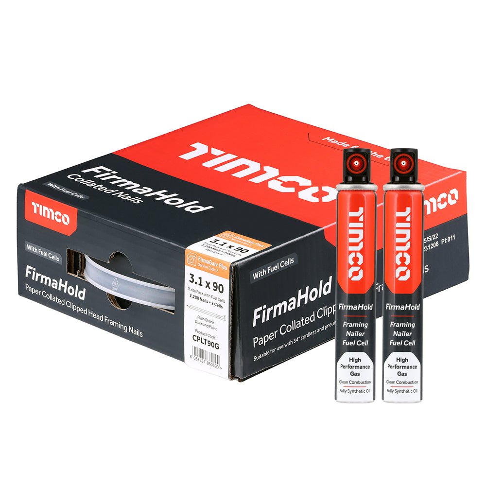 3.1 x 90mm - FirmaHold Collated Clipped Head Nails & Fuel Cells - Trade Pack - Part Ring Shank - FirmaGalv +