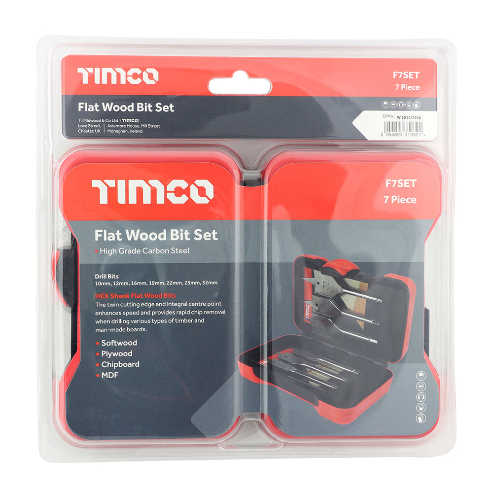 Flat Wood Bit Set - 7 pcs