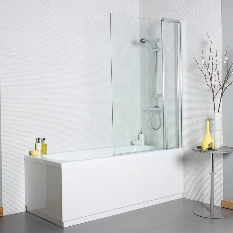 Koncept Square Hinged Bath Screen with Panel - Chrome