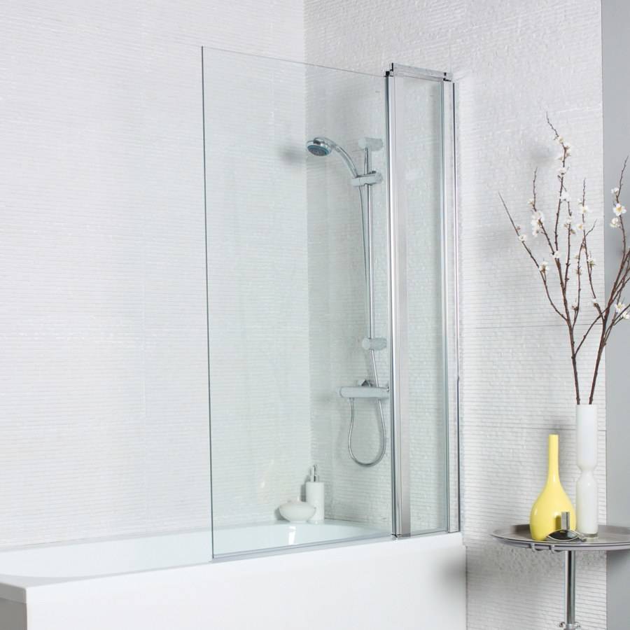 Koncept Square Hinged Bath Screen with Panel - Chrome