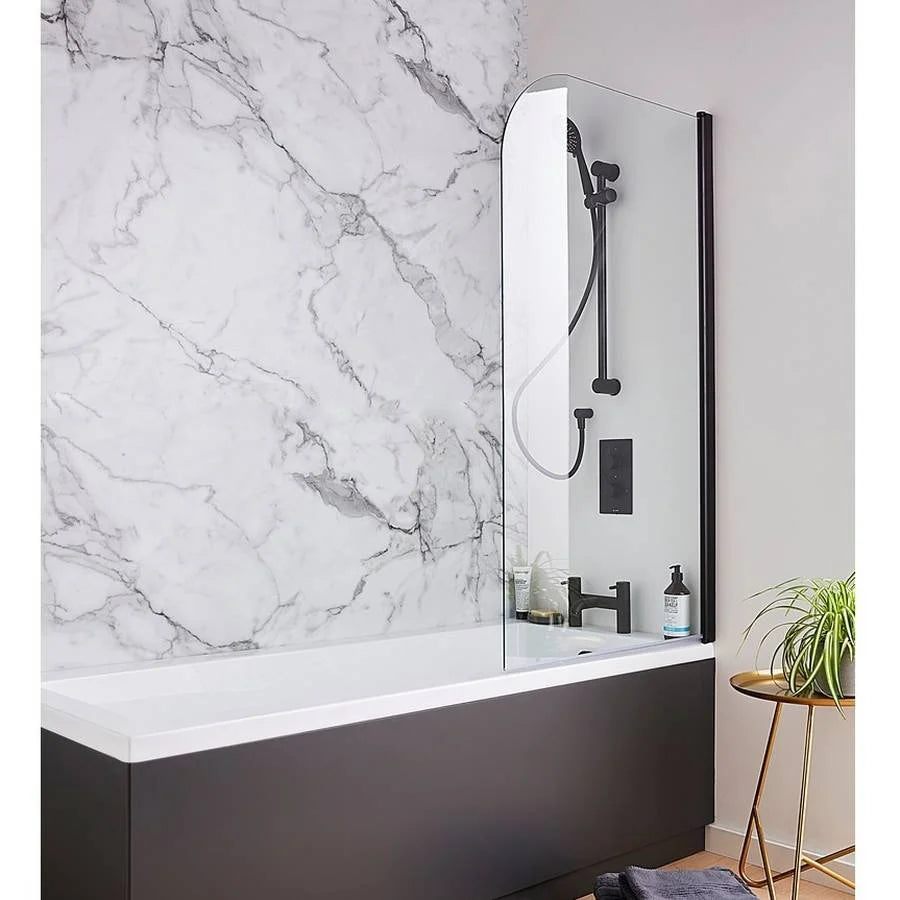 Nero Round Hinged Bath Screen - Black