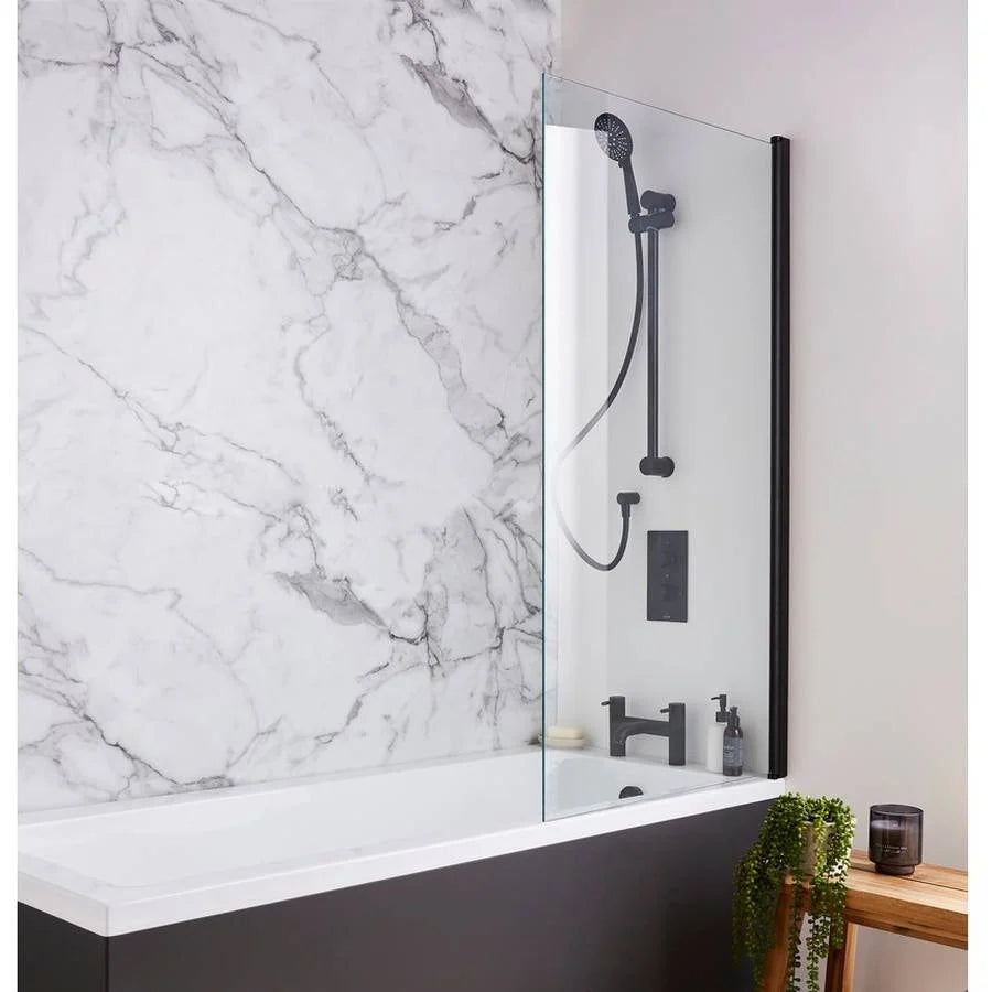 Nero Square Hinged Bath Screen - Black