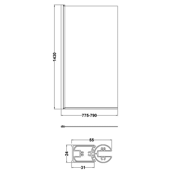 Square Hinged Bath Screen - Brushed Bronze
