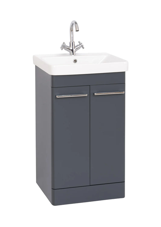 Options 24 500mm 2 Door Cool Grey Vanity Unit & Basin with Chrome handles