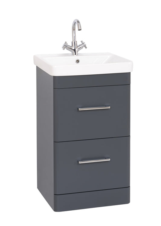 Options 24 500mm 2 Drawer Cool Grey Vanity Unit & Basin with Chrome handles