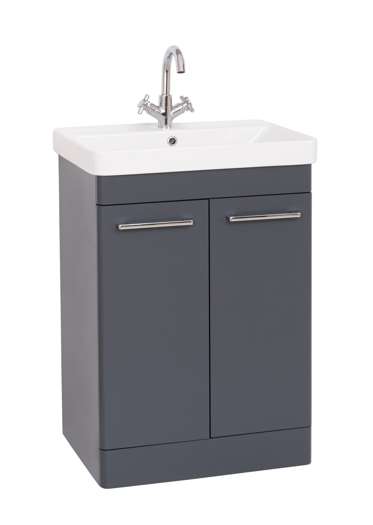 Options 24 600mm 2 Door Cool Grey Vanity Unit & Basin with Chrome handles