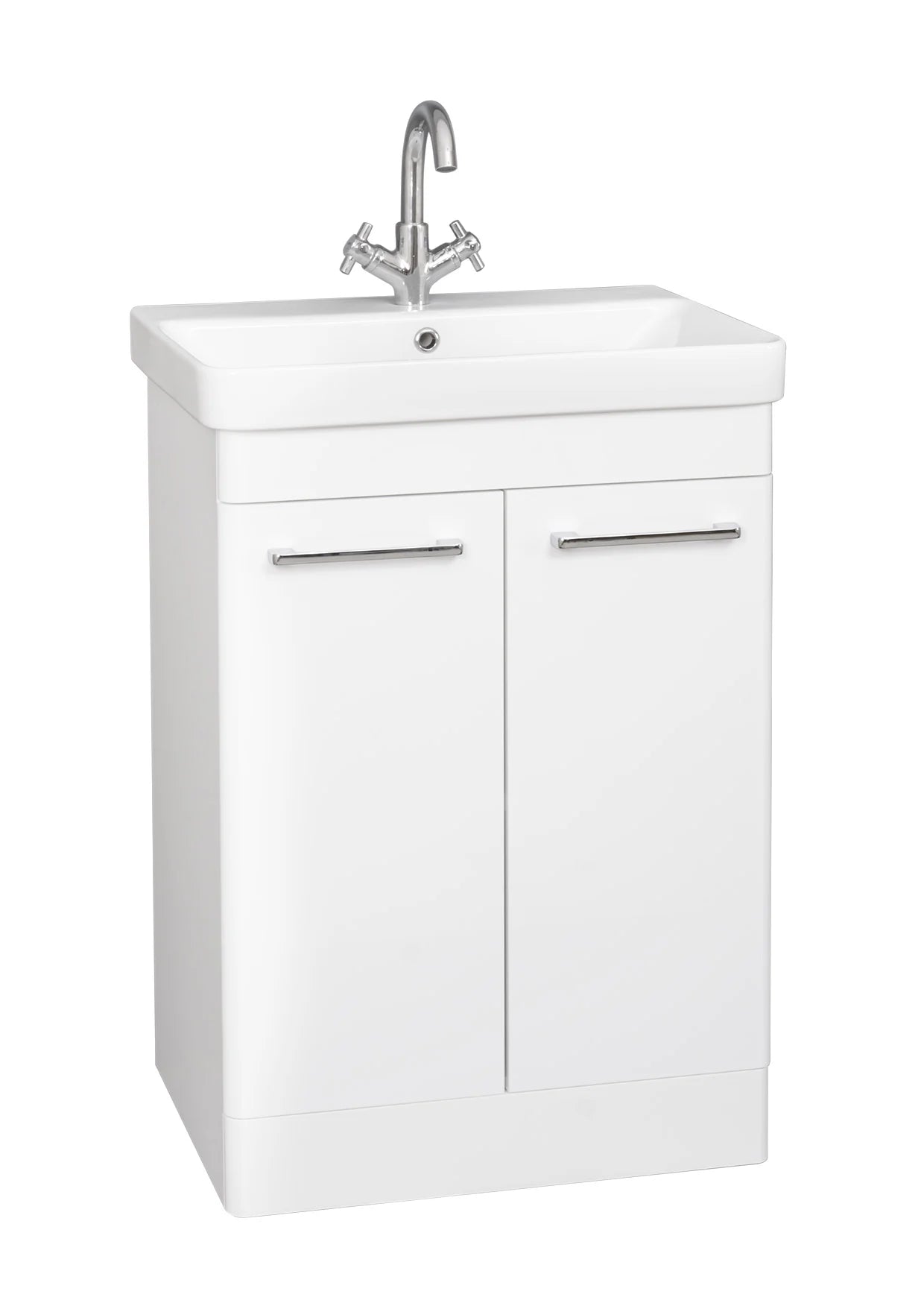 Options 24 600mm 2 Door White Vanity Unit & Basin with Chrome handles