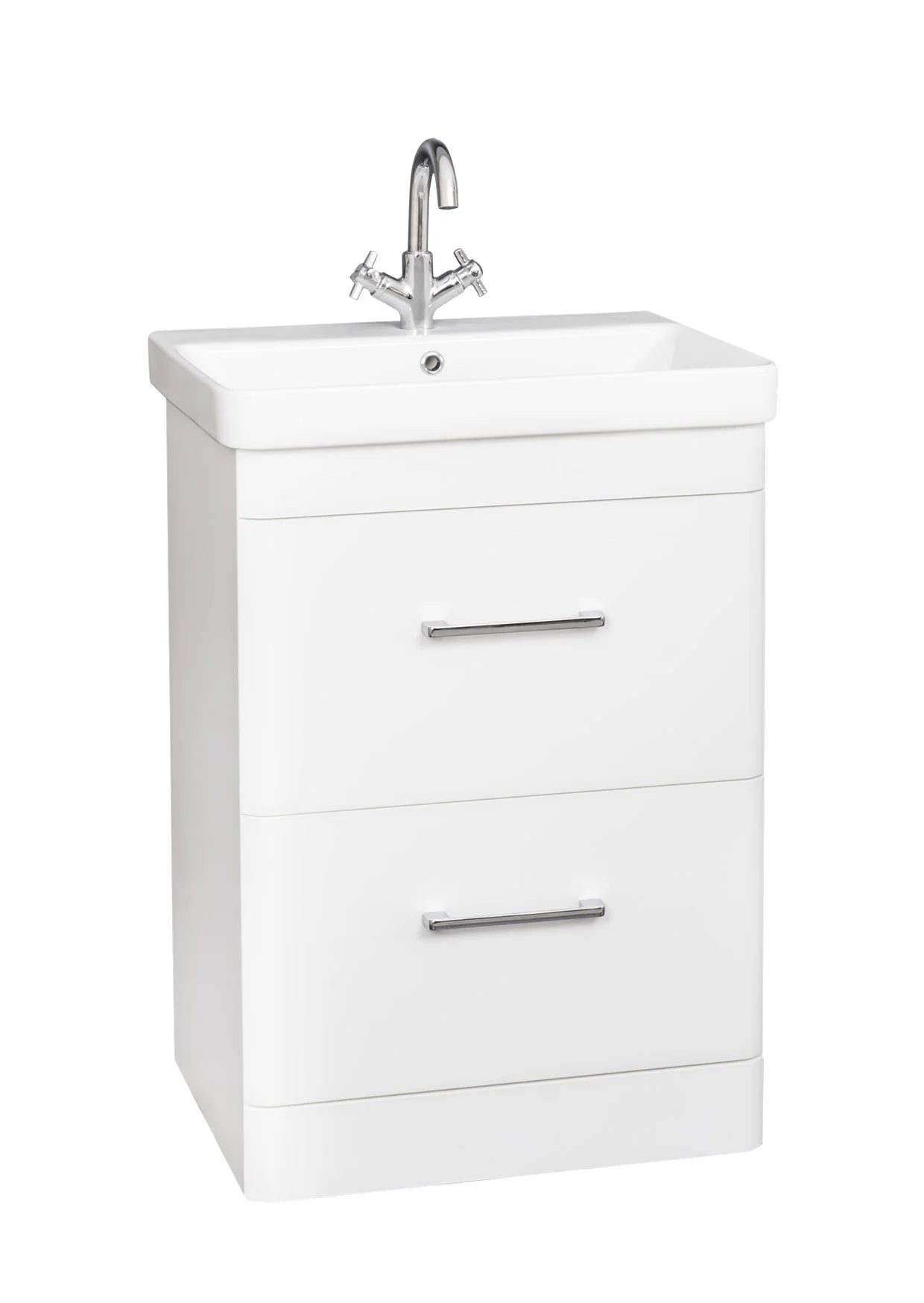 Options 24 600mm 2 Drawer White Vanity Unit & Basin with Chrome handles