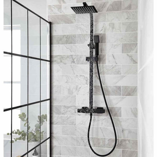 Nero Square bar shower with drencher and sliding handset