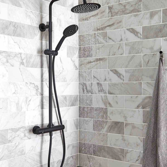 Nero Round bar shower with drencher and sliding handset