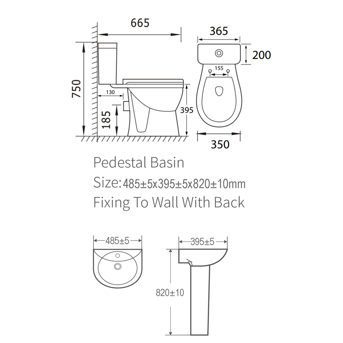 550mm Bathroom Suite with Toilet, Cistern, Soft Close Seat & Full Pedestal Basin