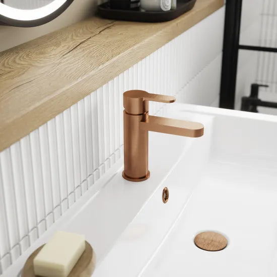 Montcada Mono Basin Mixer with Push Button Waste - Brushed Bronze