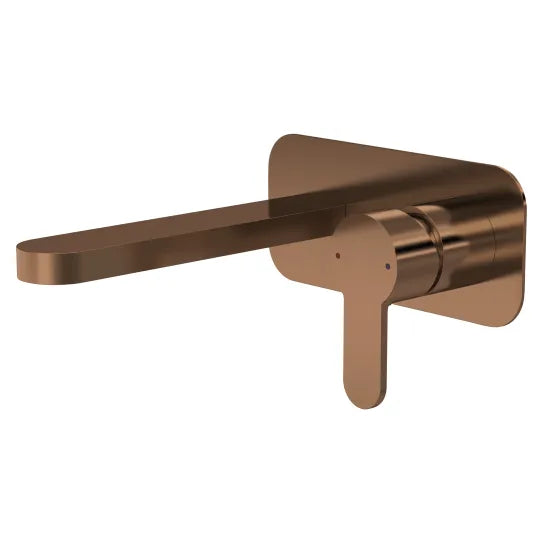 Montcada Wall Mounted 2 Tap Hole Basin Mixer With Plate - Brushed Bronze