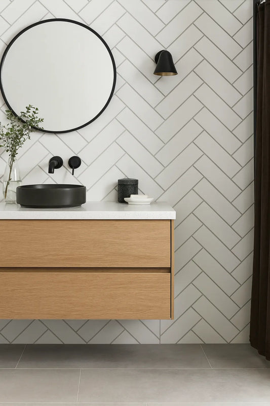 Grout Line White Herringbone - Neptune 1000 – PVC Wall Panels 1m x 2.4m