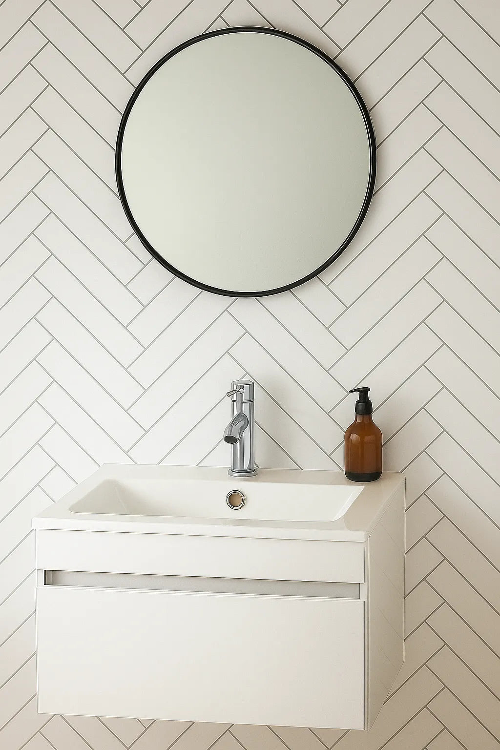 Grout Line White Herringbone - Neptune 1000 – PVC Wall Panels 1m x 2.4m