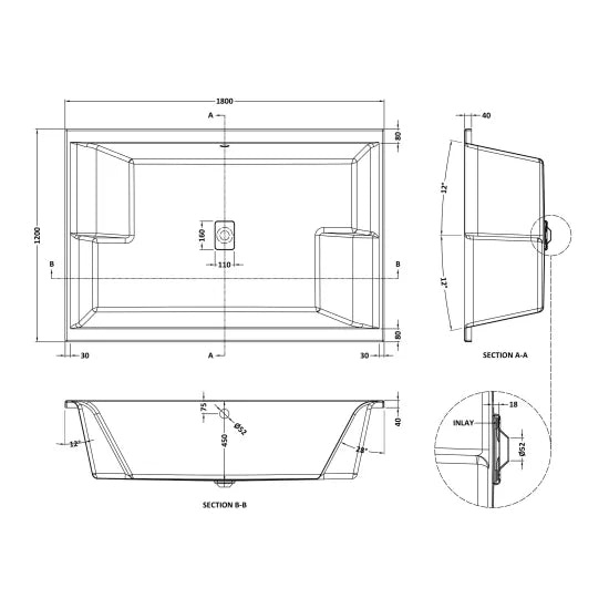 Spa Double Ended Bath With Legs 1800 x 1200mm
