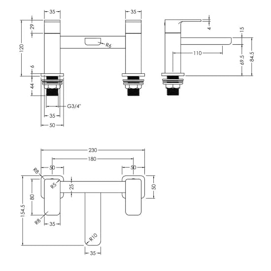 Synergy Vega Deck Mounted Bath Filler - Brushed Bronze