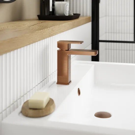 Synergy Vega Mono Basin Mixer with Push Button Waste - Brushed Bronze