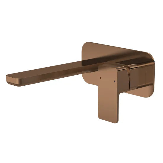 Synergy Vega Wall Mounted 2 Tap Hole Basin Mixer With Plate - Brushed Bronze